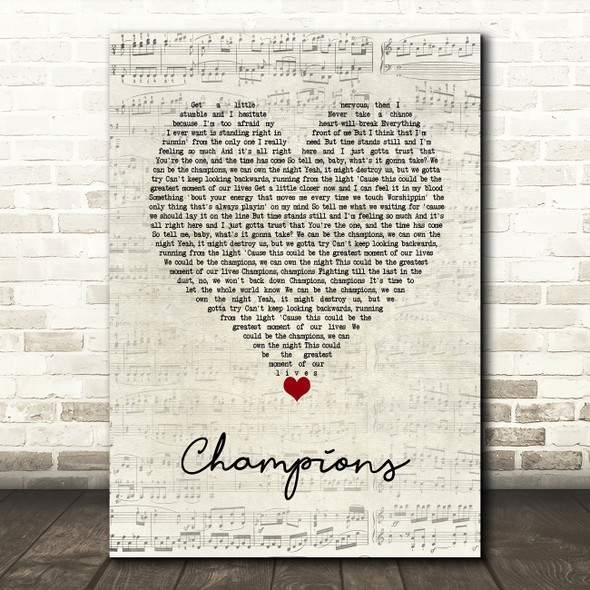 James Blunt Champions Script Heart Song Lyric Wall Art Print