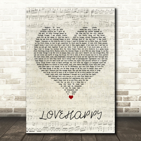 The Carters LOVEHAPPY Script Heart Song Lyric Wall Art Print