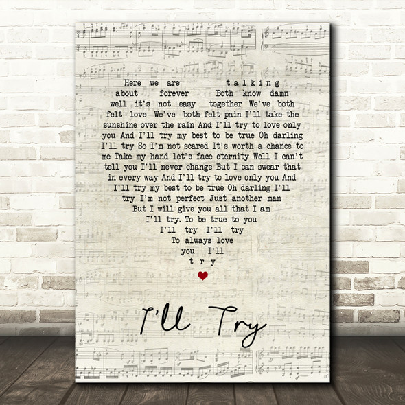 Alan Jackson I'll Try Script Heart Song Lyric Wall Art Print