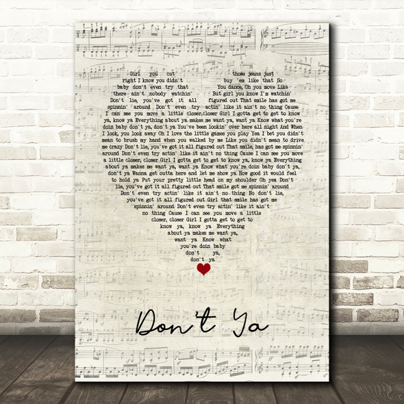 Brett Eldredge Don't Ya Script Heart Song Lyric Wall Art Print