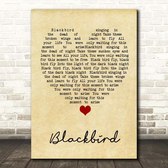 Blackbird The Beatles Vintage Heart Quote Song Lyric Print