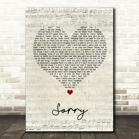 Joel Corry Sorry Script Heart Song Lyric Wall Art Print