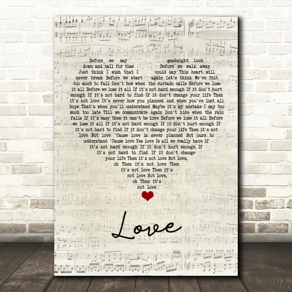 Boyzone Love Script Heart Song Lyric Wall Art Print