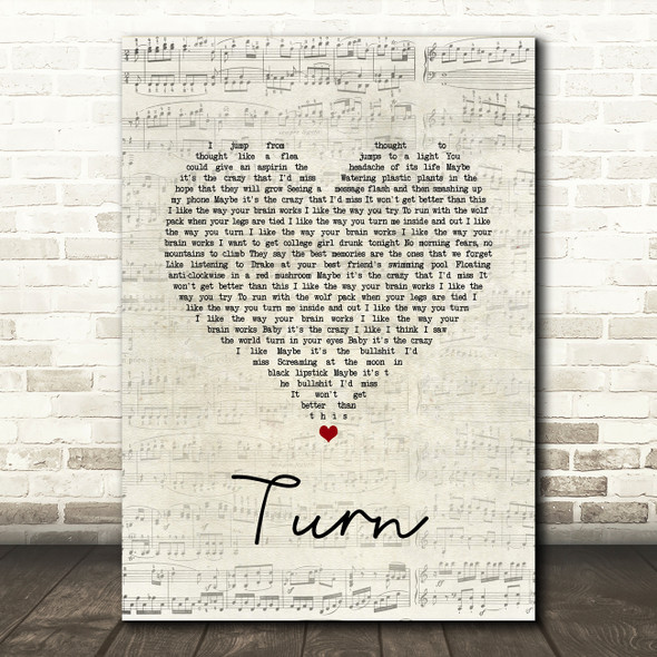 The Wombats Turn Script Heart Song Lyric Wall Art Print