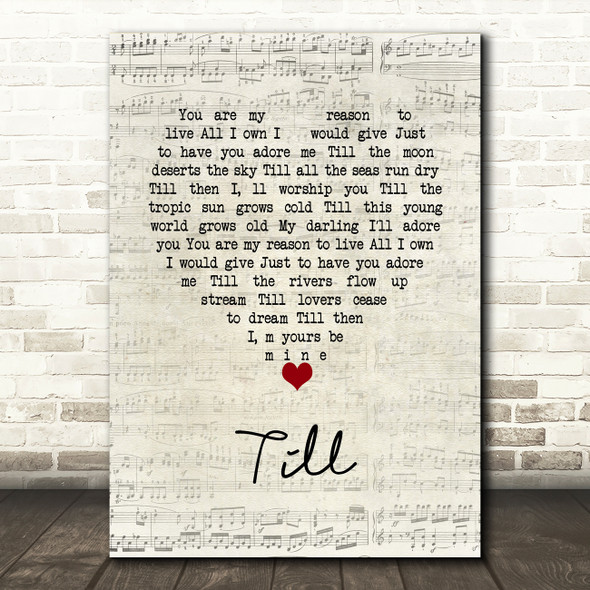 Tom Jones Till Script Heart Song Lyric Wall Art Print