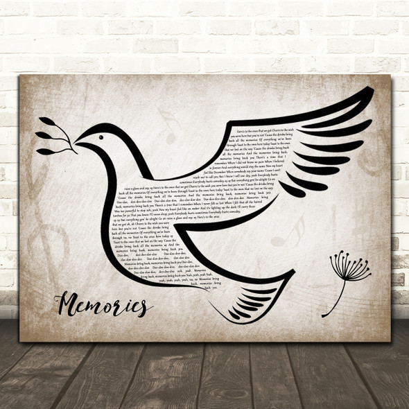 Maroon 5 Memories Vintage Dove Bird Song Lyric Wall Art Print