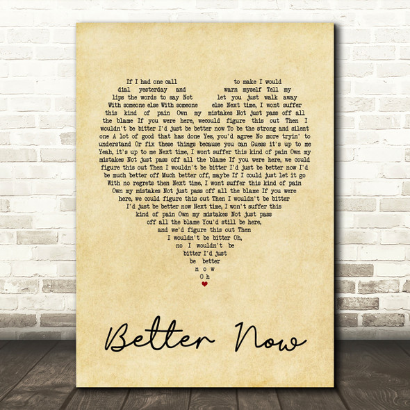 Rascal Flatts Better Now Vintage Heart Song Lyric Quote Print