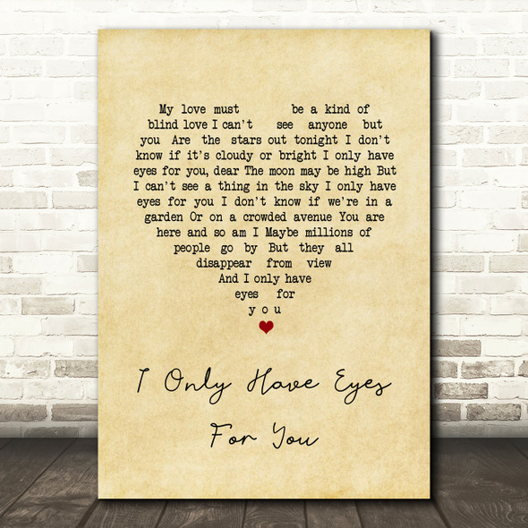 The Flamingos I Only Have Eyes For You Vintage Heart Song Lyric Wall Art Print