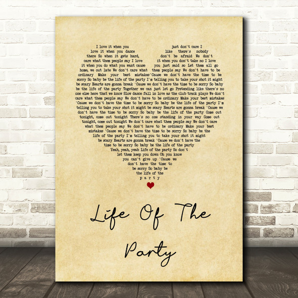 Shawn Mendes Life Of The Party Vintage Heart Song Lyric Quote Print