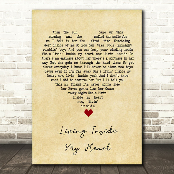 Bob Seger Living Inside My Heart Vintage Heart Song Lyric Wall Art Print