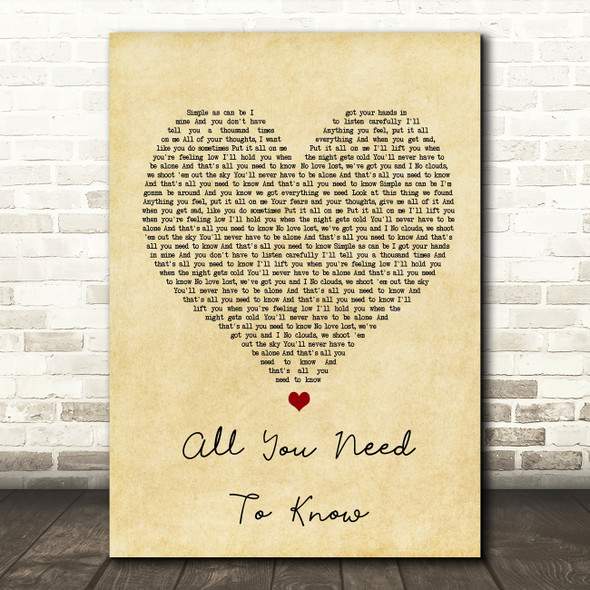 Gryffin & SLANDER All You Need To Know Vintage Heart Song Lyric Wall Art Print