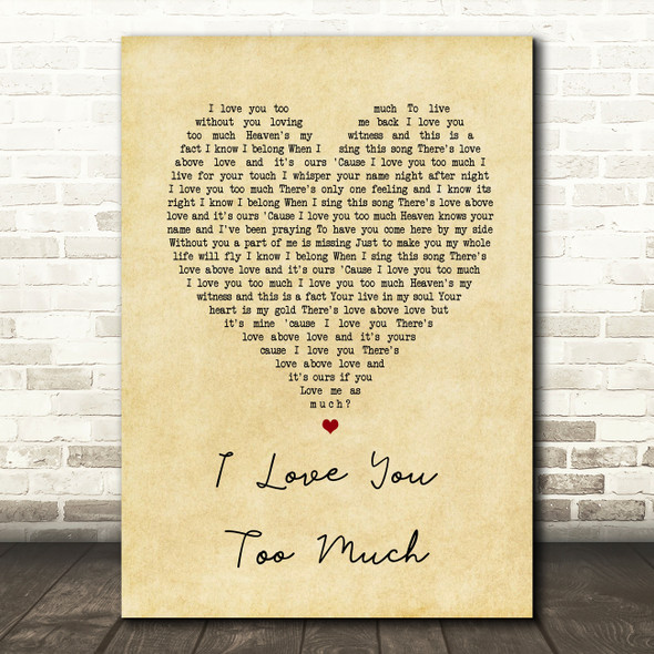 Diego Luna I Love You Too Much Vintage Heart Song Lyric Wall Art Print