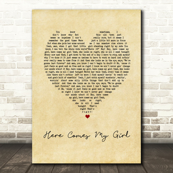 Tom Petty And The Heartbreakers Here Comes My Girl Vintage Heart Song Lyric Wall Art Print