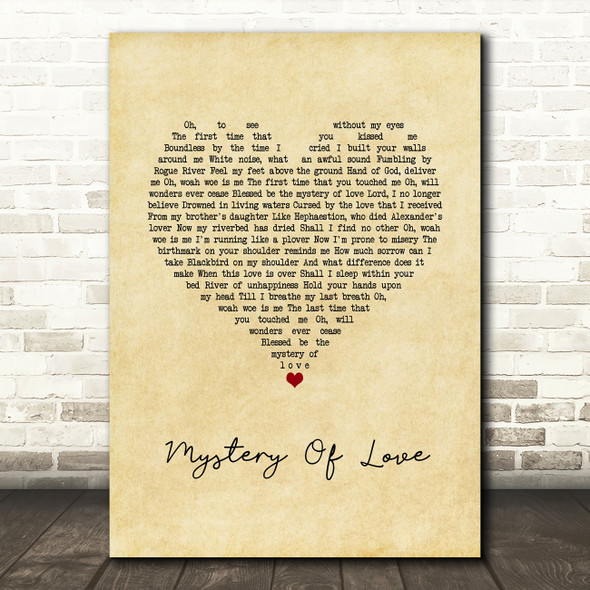 Sufjan Stevens Mystery Of Love Vintage Heart Song Lyric Wall Art Print