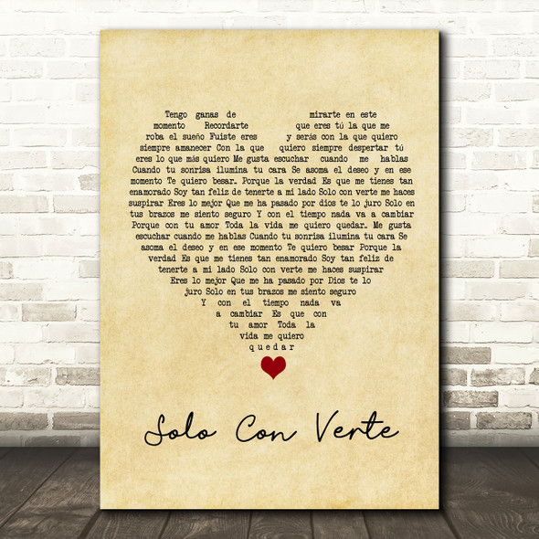 Banda MS Solo Con Verte Vintage Heart Song Lyric Wall Art Print