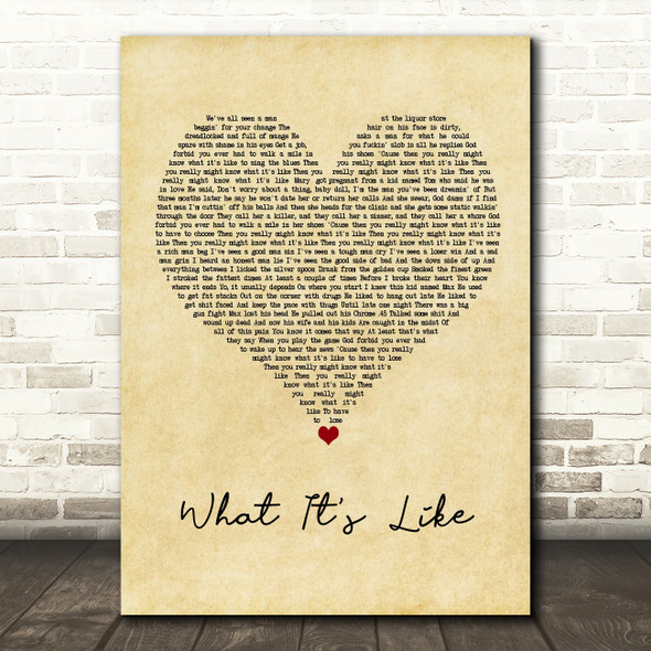 Everlast What It's Like Vintage Heart Song Lyric Wall Art Print