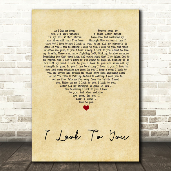 Whitney Houston I Look To You Vintage Heart Song Lyric Quote Print