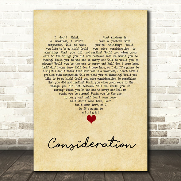 Reef Consideration Vintage Heart Song Lyric Wall Art Print