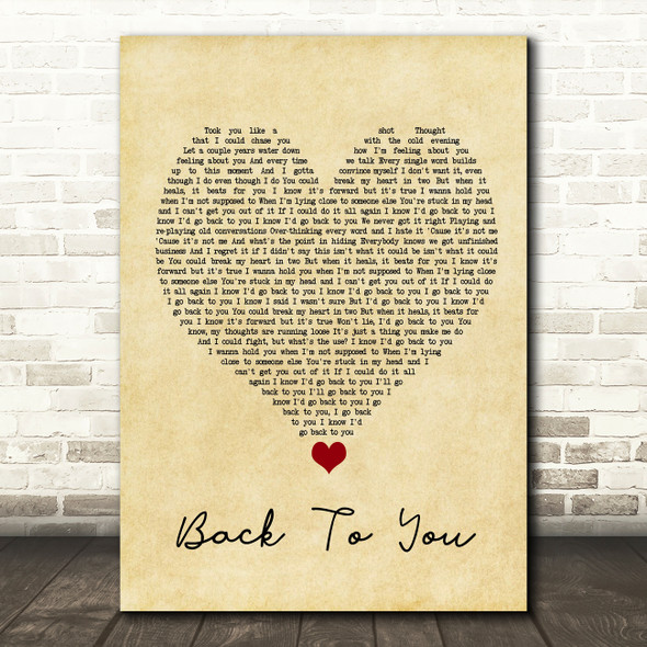 Selena Gomez Back To You Vintage Heart Song Lyric Wall Art Print