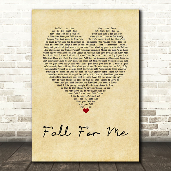 Tommy Swisher Fall For Me Vintage Heart Song Lyric Wall Art Print