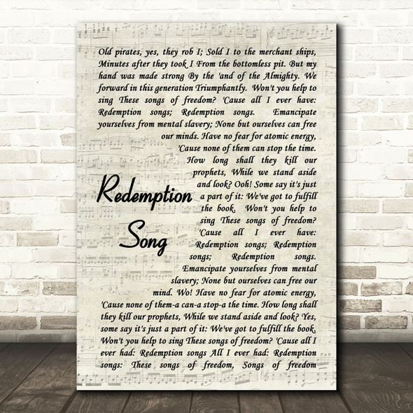 Redemption Song Bob Marley Script Quote Song Lyric Print