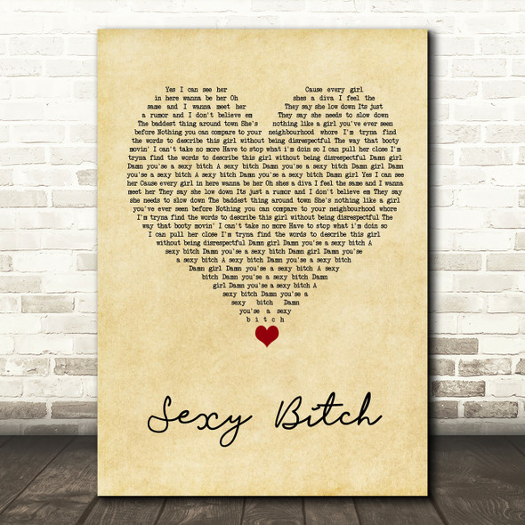 David Guetta Sexy Bitch Vintage Heart Song Lyric Wall Art Print