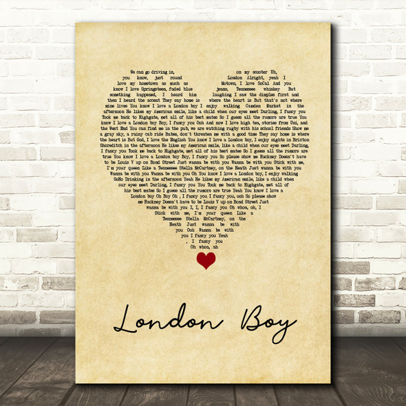 Taylor Swift London Boy Vintage Heart Song Lyric Wall Art Print