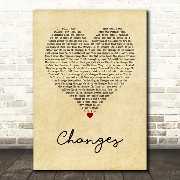 David Bowie Changes Vintage Heart Song Lyric Wall Art Print