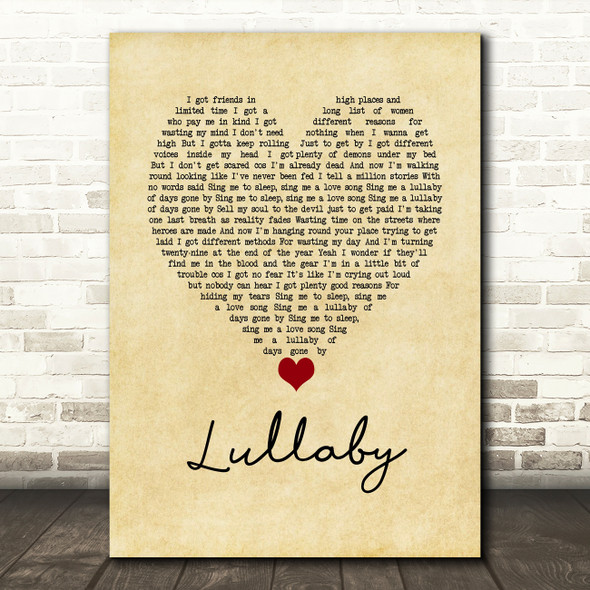 Gerry Cinnamon Lullaby Vintage Heart Song Lyric Wall Art Print