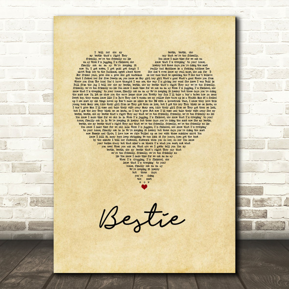 Yungen Bestie Vintage Heart Song Lyric Wall Art Print