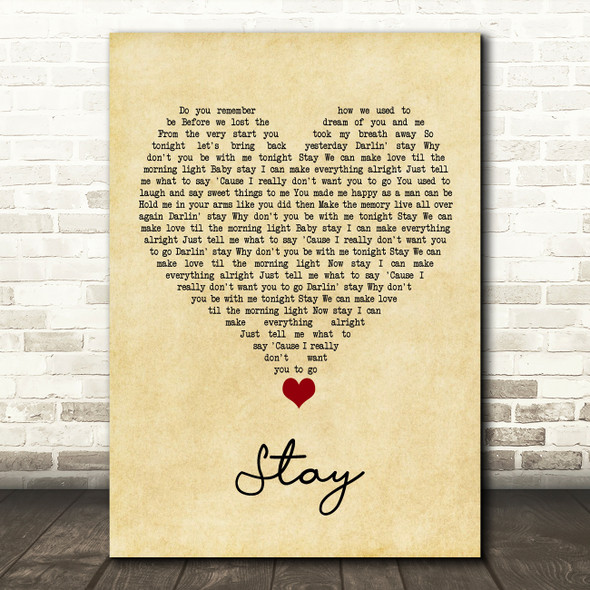 Barry Manilow Stay Vintage Heart Song Lyric Wall Art Print