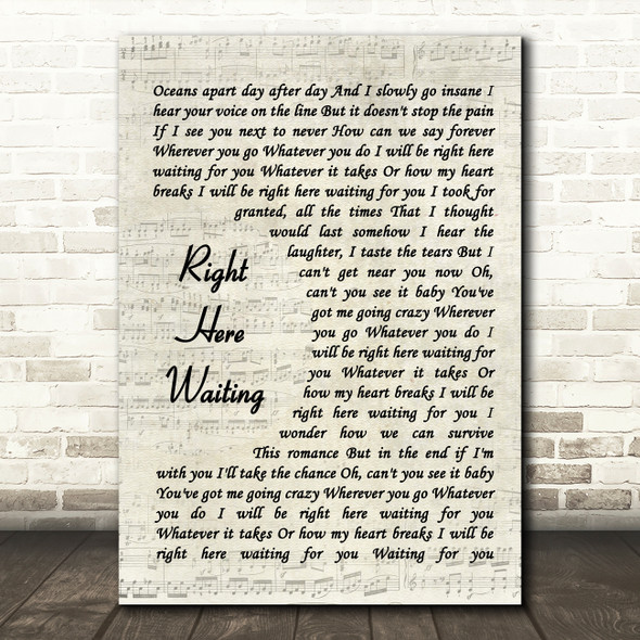 Richard Marx Right Here Waiting Vintage Script Song Lyric Wall Art Print