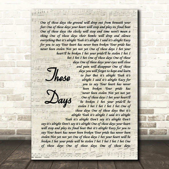 Foo Fighters These Days Vintage Script Song Lyric Wall Art Print