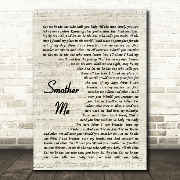 The Used Smother Me Vintage Script Song Lyric Wall Art Print