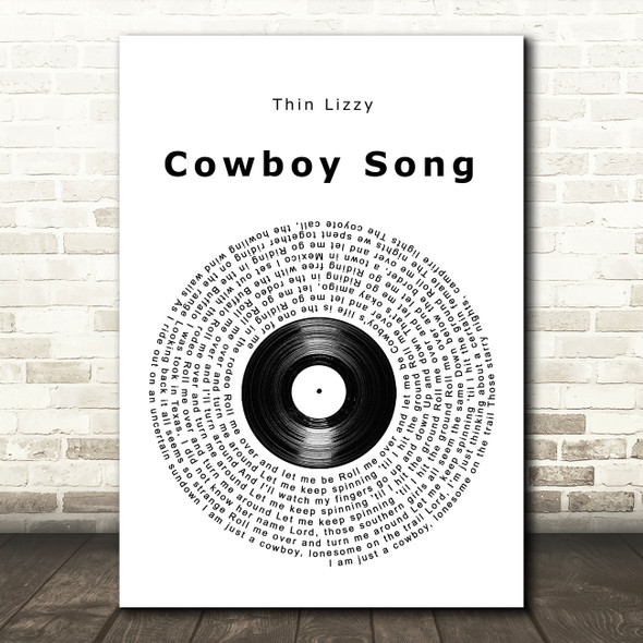 Thin Lizzy Cowboy Song Vinyl Record Song Lyric Wall Art Print