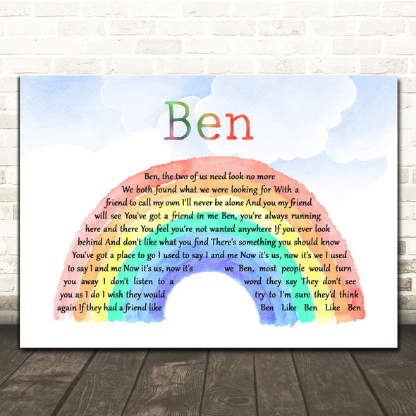 Michael Jackson Ben Watercolour Rainbow & Clouds Song Lyric Wall Art Print