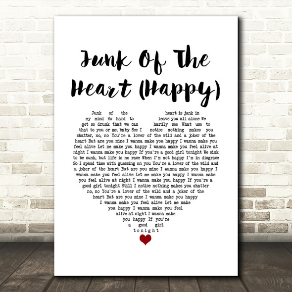 The Kooks Junk Of The Heart (Happy) White Heart Song Lyric Wall Art Print