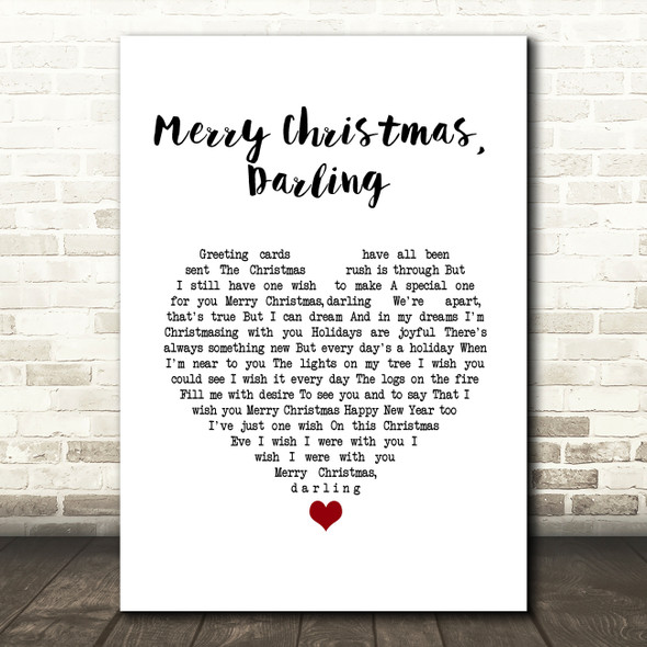 The Carpenters Merry Christmas, Darling White Heart Song Lyric Wall Art Print