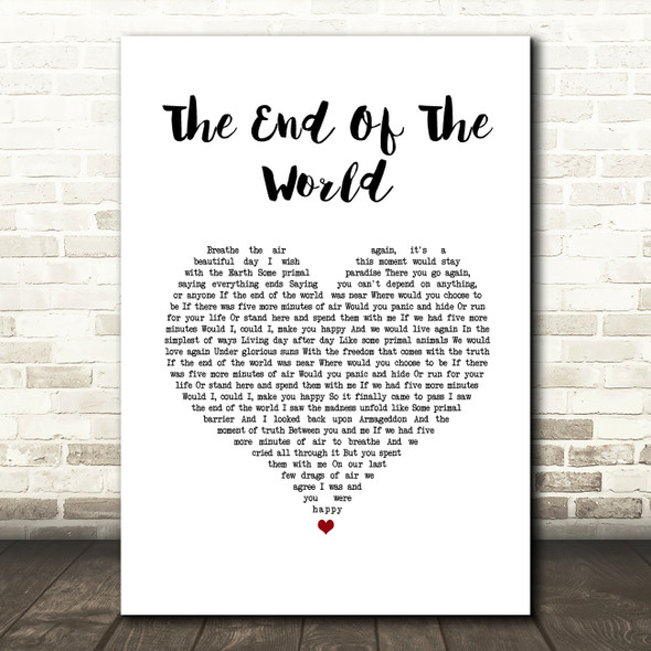 Billie Eilish The End Of The World White Heart Song Lyric Wall Art Print