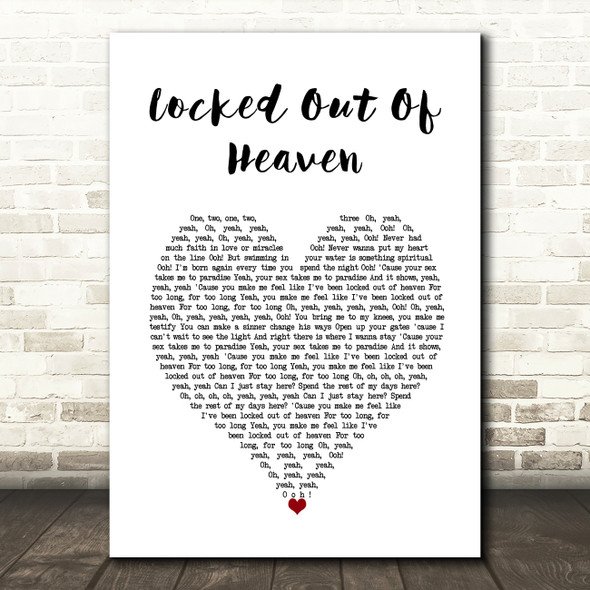 Bruno Mars Locked Out Of Heaven White Heart Song Lyric Wall Art Print