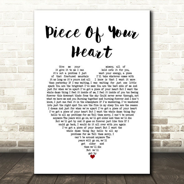 Mayday Parade Piece Of Your Heart White Heart Song Lyric Wall Art Print