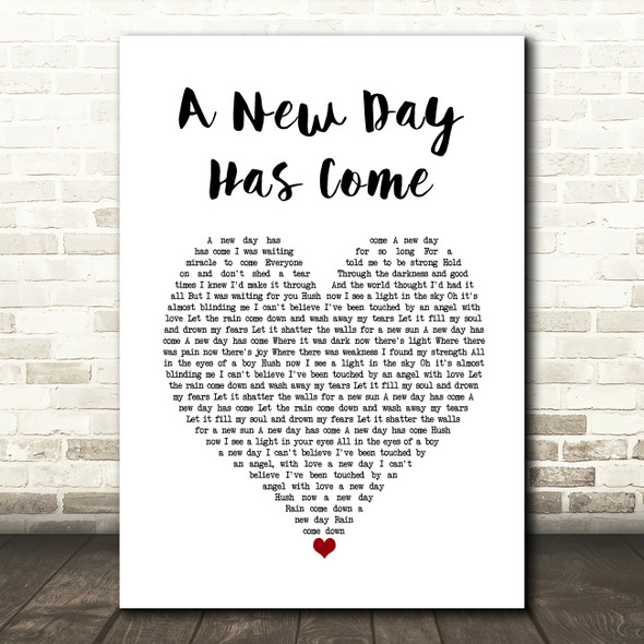 Celine Dion A New Day Has Come White Heart Song Lyric Wall Art Print