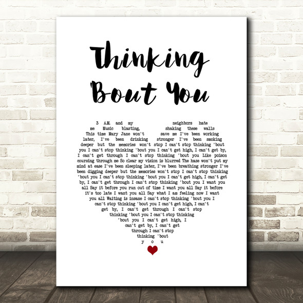 Dua Lipa Thinking 'Bout You White Heart Song Lyric Wall Art Print