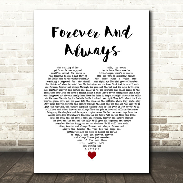 Parachute Forever And Always White Heart Song Lyric Wall Art Print