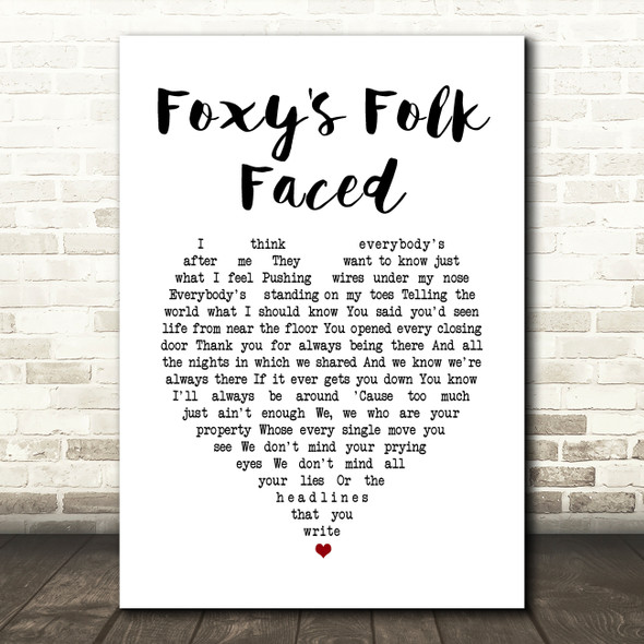 Ocean Colour Scene Foxy's Folk Faced White Heart Song Lyric Wall Art Print