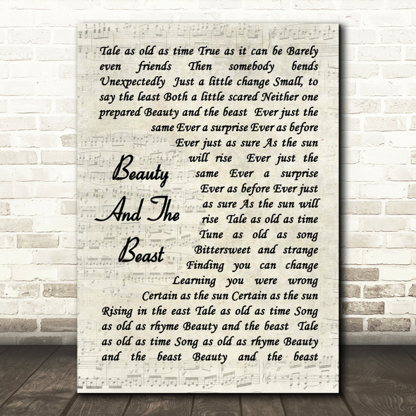 Celine Dione Beauty And The Beast Vintage Script Song Lyric Quote Print