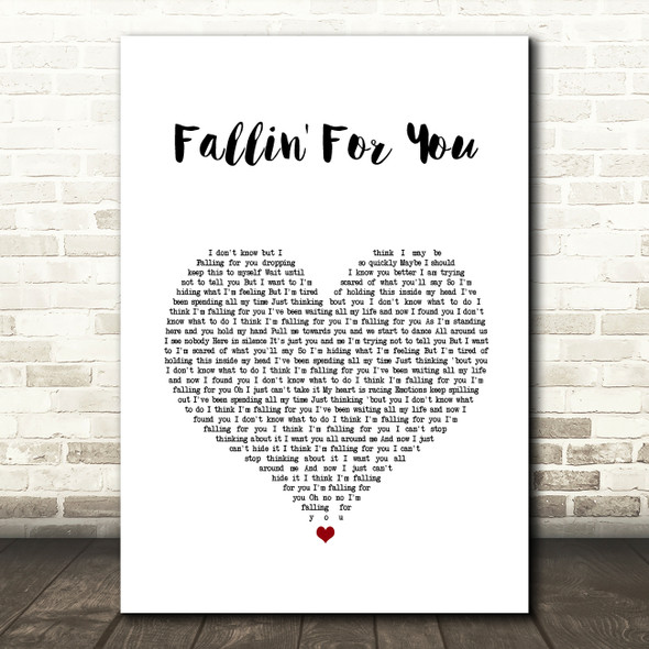 Colbie Caillat Fallin' For You White Heart Song Lyric Wall Art Print