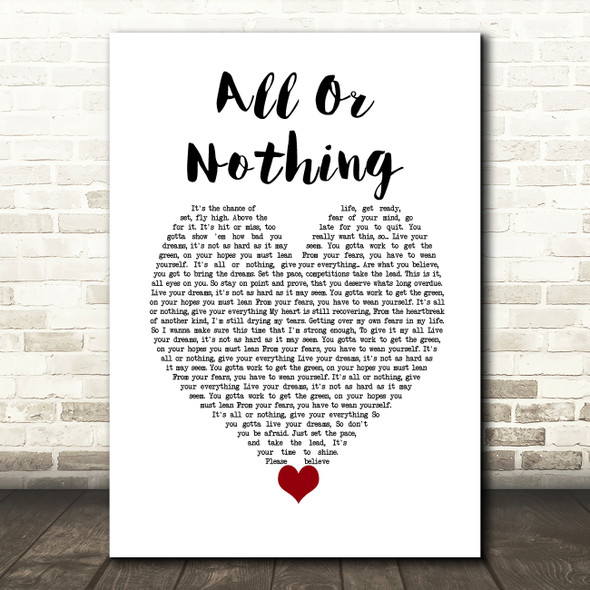 Athena Cage All Or Nothing White Heart Song Lyric Wall Art Print