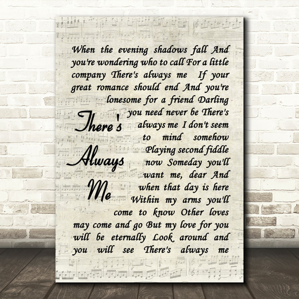 Elvis Presley There's Always Me Vintage Script Song Lyric Quote Print