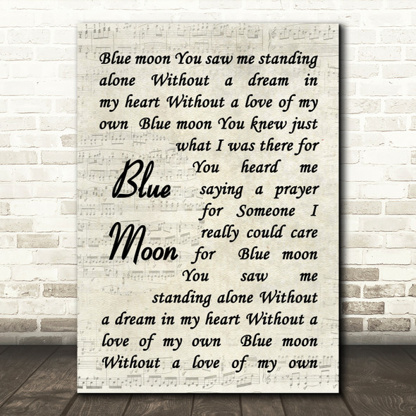 Elvis Presley Blue Moon Vintage Script Song Lyric Quote Print